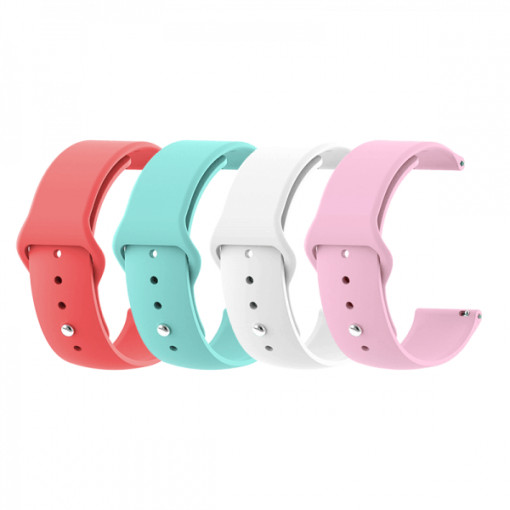 Set 4 curele pentru ceas, 18 mm, pentru Xiaomi Mi Watch, Garmin Venu 2S 40mm, Huawei, Honor, Nokia, silicon, alb, roz, rosu, turcoaz