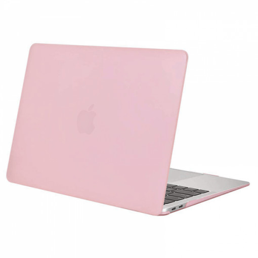 Set protectie 2 in 1 pentru Macbook Air 13.3 inch A1932 / A2179 / A2337 cu husa din plastic mat cauciucat si folie ecran TPU, roz
