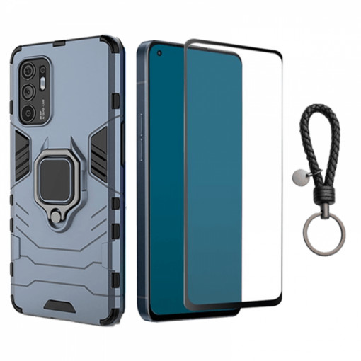 Set Protectie 2 In 1 Pentru Oppo Reno 6 Cu Husa Hybrid Antisoc Cu Stand