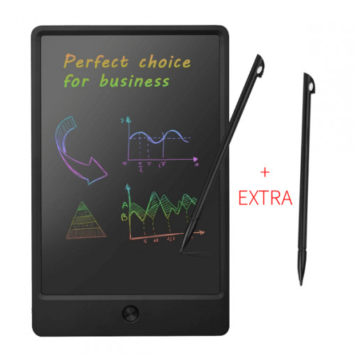 Tableta grafica pentru scris si desenat cu Stylus + Extra creion CADOU, display LCD multicolor 10 inch, protectie ochi, rezistenta la apa si socuri, negru