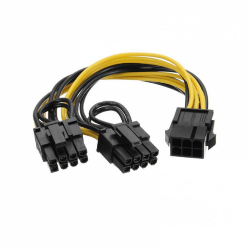 Cablu adaptor pentru alimentare PCI-E 6 pini mama la 2 x 8 pini (6+2) tata , 20cm