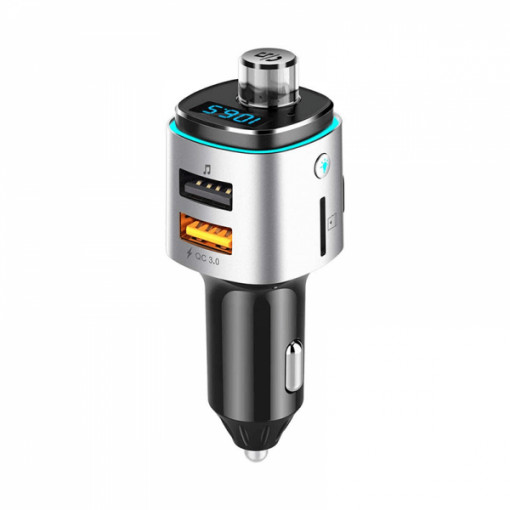 Car kit modulator FM BC42 bluetooth 4.2 dual USB , MP3 Player, TF card reader, quick charge ,functie LED 7 culori, voltmetru