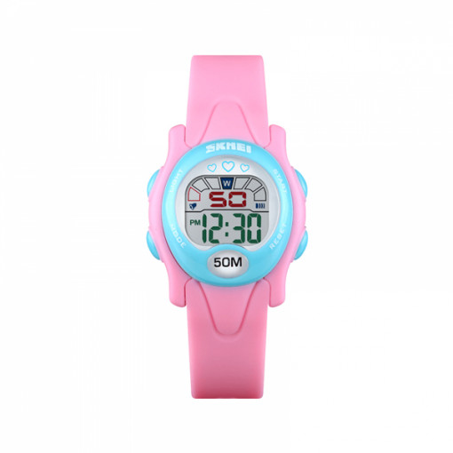 Ceas de copii sport SKMEI 1478 waterproof 5ATM cu alarma, cronometru, data si iluminare ecra, roz