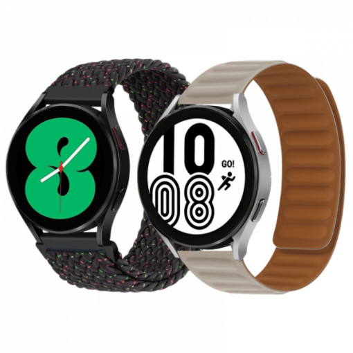 Set 2 curele pentru ceas, 20mm, pentru Galaxy Watch 6/ 6 Classic, Galaxy Watch 5 Pro 45mm, Galaxy Watch 5, Galaxy Watch 4, Galaxy Watch 3 41mm, Huawei Watch GT, negru multicolor, bej