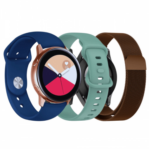 Set 3 curele pentru ceas, 22 mm, pentru Galaxy Watch 3 45mm, Gear S3 Frontier, Huawei Watch GT 3, Huawei Watch GT 2 46mm, Huawei Watch GT, maro, verde, albastru