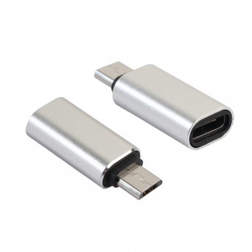 Adaptor USB type-C mama la Micro USB tata, argintiu