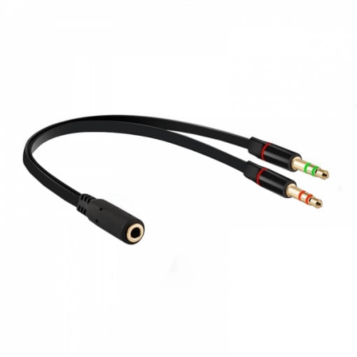 Cablu splitter audio Jack 3.5 4 pini mama la Jack 3.5 tata casti si Jack 3.5 tata microfon, 19cm