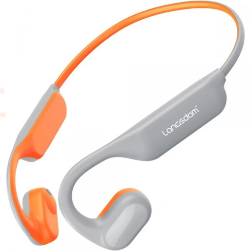 Casti wireless open ear pentru sport, Opetec Race 4 Langsdom, cu microfon, autonomie 15h, rezistenta la apa IPX4, Bluetooth 5.0, alb-portocaliu