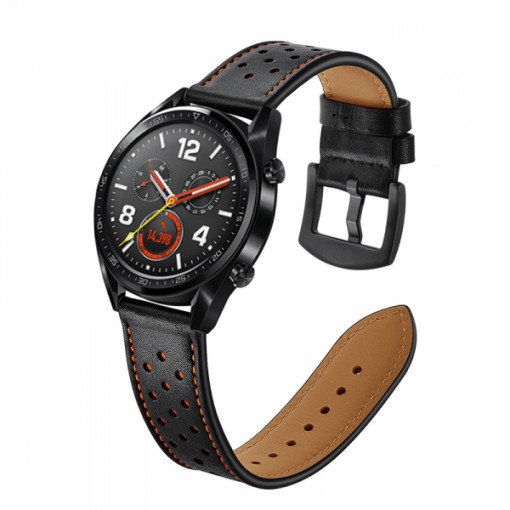 Curea ceas din piele, 22 mm, pentru Galaxy Watch 3 45mm, Gear S3 Frontier, Huawei Watch GT 3, Huawei Watch GT 2 46mm, Huawei Watch GT, negru