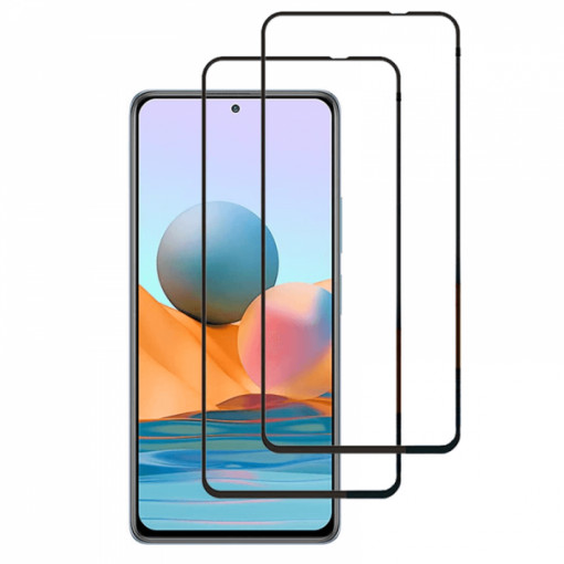 Set 2 folii protectie sticla securizata fullsize pentru Xiaomi Redmi Note 10 / 10S , negru