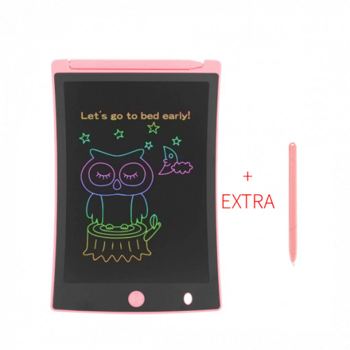 Tableta grafica pentru scris si desenat cu Stylus+ Extra creion CADOU, display LCD multicolor 8.5 inch, protectie ochi, rezistenta la apa si socuri, roz