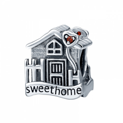 Talisman charm argint 925 KRASSUS Sweet Home, pentru bratara sau pandantiv lant, model familie