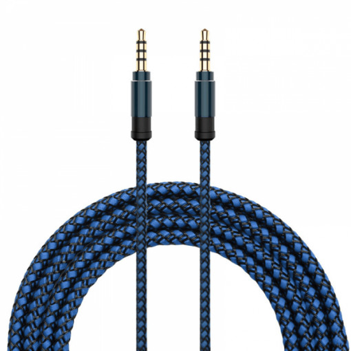 Cablu audio AUX Jack - Jack 3.5mm , TRRS 4 pini,stereo, input/output Audio, fir Nylon, 1.5m, albastru