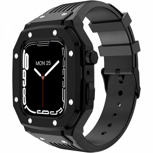 Curea din silicon pentru Apple Watch 4/ Apple Watch 5/ Apple Watch 6/ Apple Watch SE de 44mm cu carcasa metalica, negru