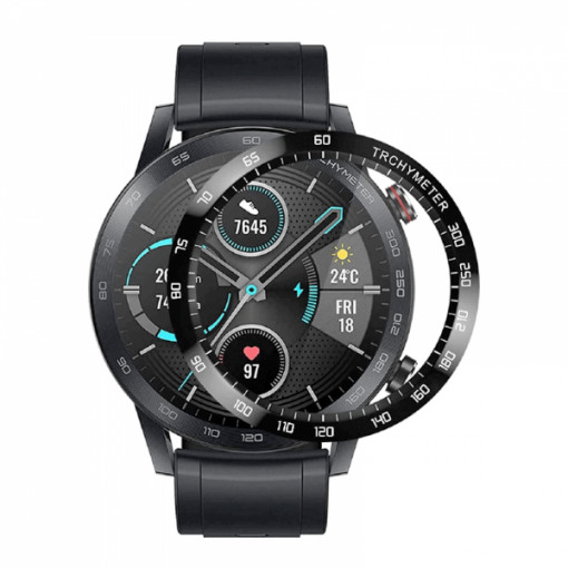 Folie de protectie ecran fullsize 3D pentru Huawei Watch Magic 2 46mm, din fibra de sticla si hidrogel, negru