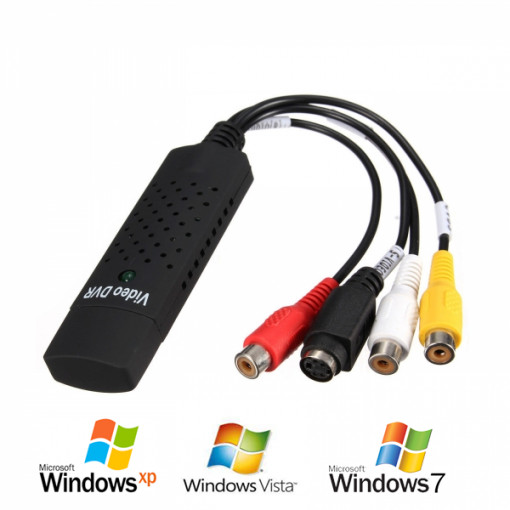 Placa Easycap pentru captura video si audio cu usb si 4 intrari video, pentru Windows 7 32 - 64Bit /Vista / XP, negru