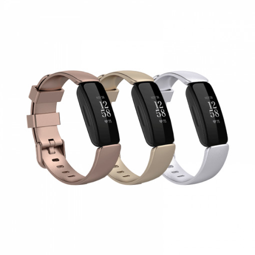 Set 3 curele din silicon, pentru bratara smart Fitbit Inspire 2, rose-gold, auriu, argintiu