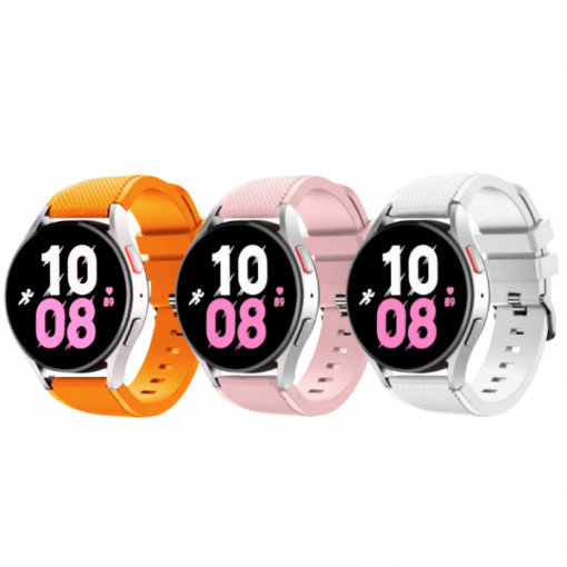 Set 3 curele pentru ceas, 20mm, pentru Galaxy Watch 6/ 6 Classic, Galaxy Watch 5 Pro 45mm, Galaxy Watch 5, Galaxy Watch 4, Galaxy Watch 3 41mm, Huawei Watch GT, silicon, portocaliu, roz, alb