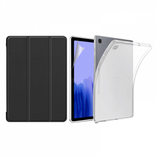 Set 3 in 1 husa carte, husa silicon si folie protectie ecran pentru Samsung Galaxy Tab A7 Lite 8.7 inch SM-T225 / T220 negru
