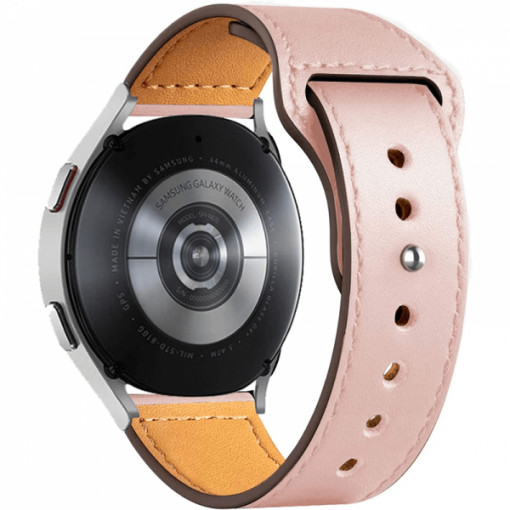 Curea ceas din piele, 20mm, pentru Galaxy Watch 6/ 6 Classic, Galaxy Watch 5 Pro 45mm, Galaxy Watch 5, Galaxy Watch 4, Galaxy Watch 3 41mm, Huawei Watch GT, roz