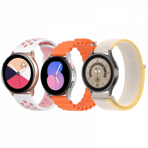 Set 3 curele pentru ceas, 20mm, pentru Galaxy Watch 6/ 6 Classic, Galaxy Watch 5 Pro 45mm, Galaxy Watch 5, Galaxy Watch 4, Galaxy Watch 3 41mm, Huawei Watch GT, portocaliu, roz, starlight
