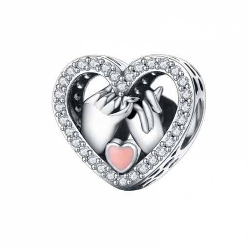 Talisman Charm argint 925 KRASSUS Cross my Heart, pentru bratara sau pandantiv lant, model inima