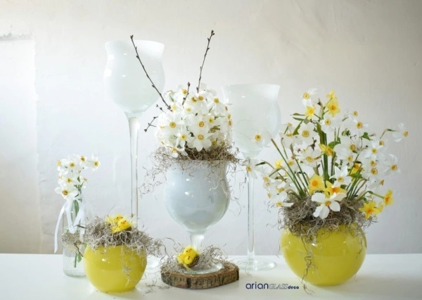 Cupa sticla inalta Floria alba H 55 D 15 cm - Img 5