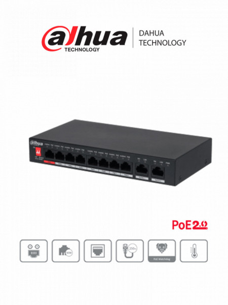 DAHUA DHT1850016 DAHUA PFS3010-8ET-96 - Switch Poe de 10 Pue