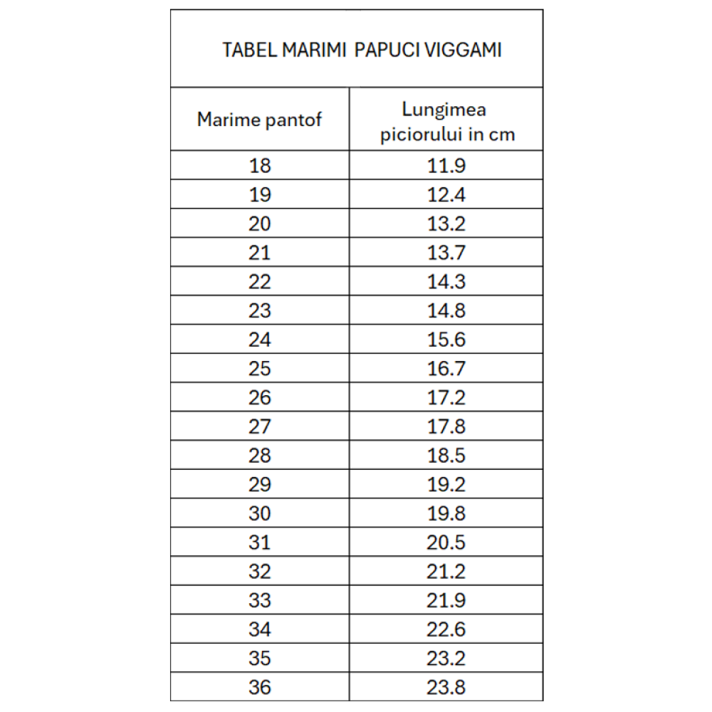 Tabel marimi papucei Viggami.png