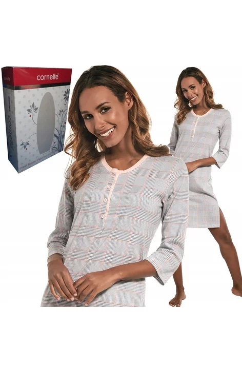 Camasa de noapte cu nasturi, 100% bumbac, Cornette W651-237 (Culoare: Gri, Marime: S) - 2 | YEO