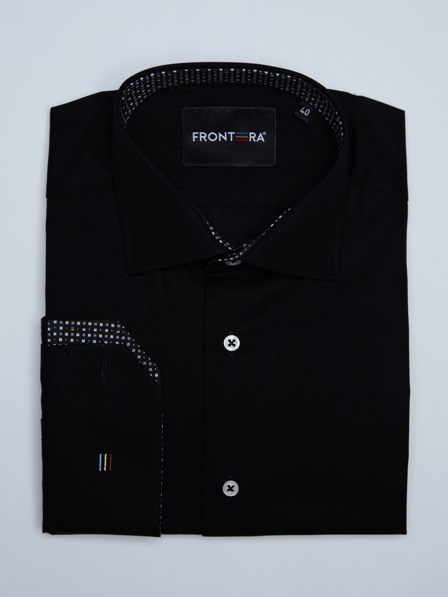 Camasa premium barbati, 100% bumbac, regular fit - FRONTERA - negru dungi cu bezati (Culoare: Negru, Marime: 44) - 1 | YEO