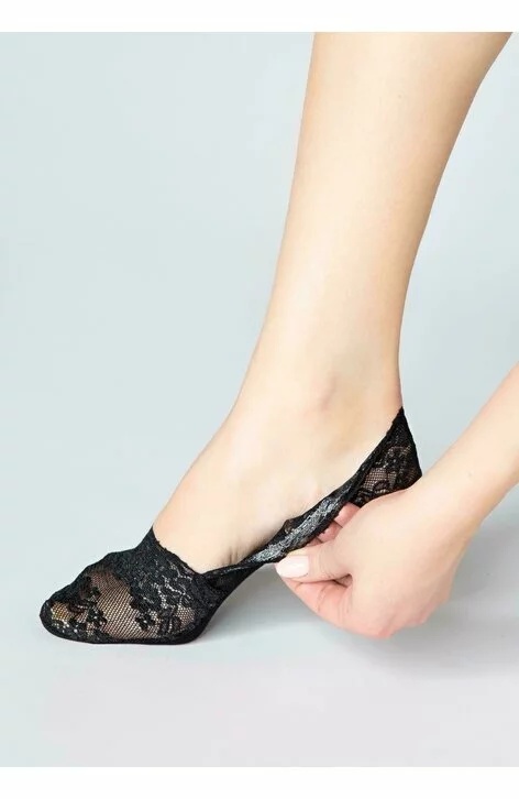 Talpici din dantela, banda silicon - Marilyn P29 - bej, negru (Culoare: Bej, Marime: Unica) - 2 | YEO