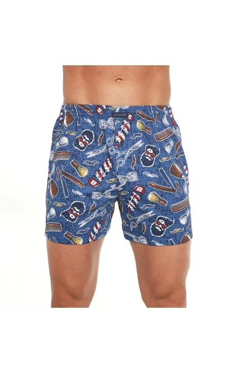 Boxeri barbati plus size / boxeri pentru dormit, 100% bumbac - Cornette Classic M011-110 Barber (Culoare: Albastru, Marime: 3XL)