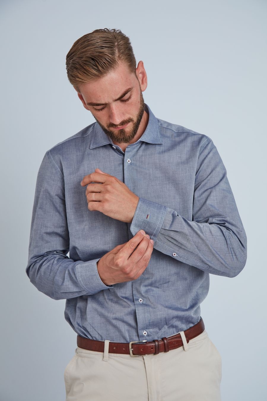 Camasa premium barbati, 100% bumbac, regular fit - FRONTERA - gri cu bezati (Culoare: Gri, Marime: 38)