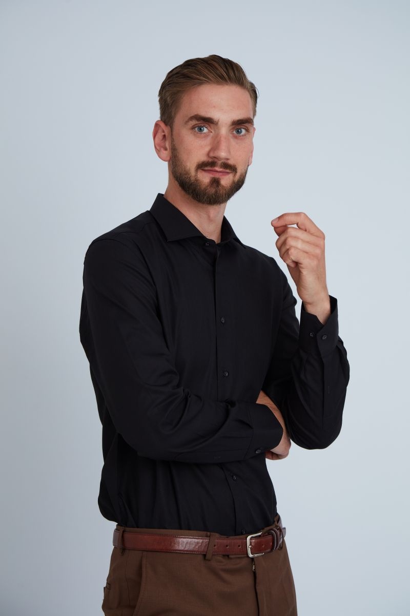 Camasa premium barbati, 100% bumbac, regular fit - FRONTERA - negru dungi (Culoare: Negru, Marime: 38)