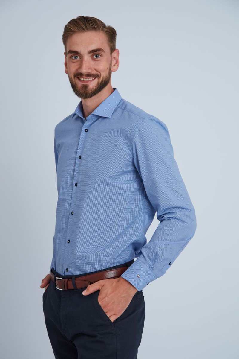 Camasa premium barbati, 100% bumbac, slim fit - FRONTERA - bleu deschis (Culoare: Albastru, Marime: 38)