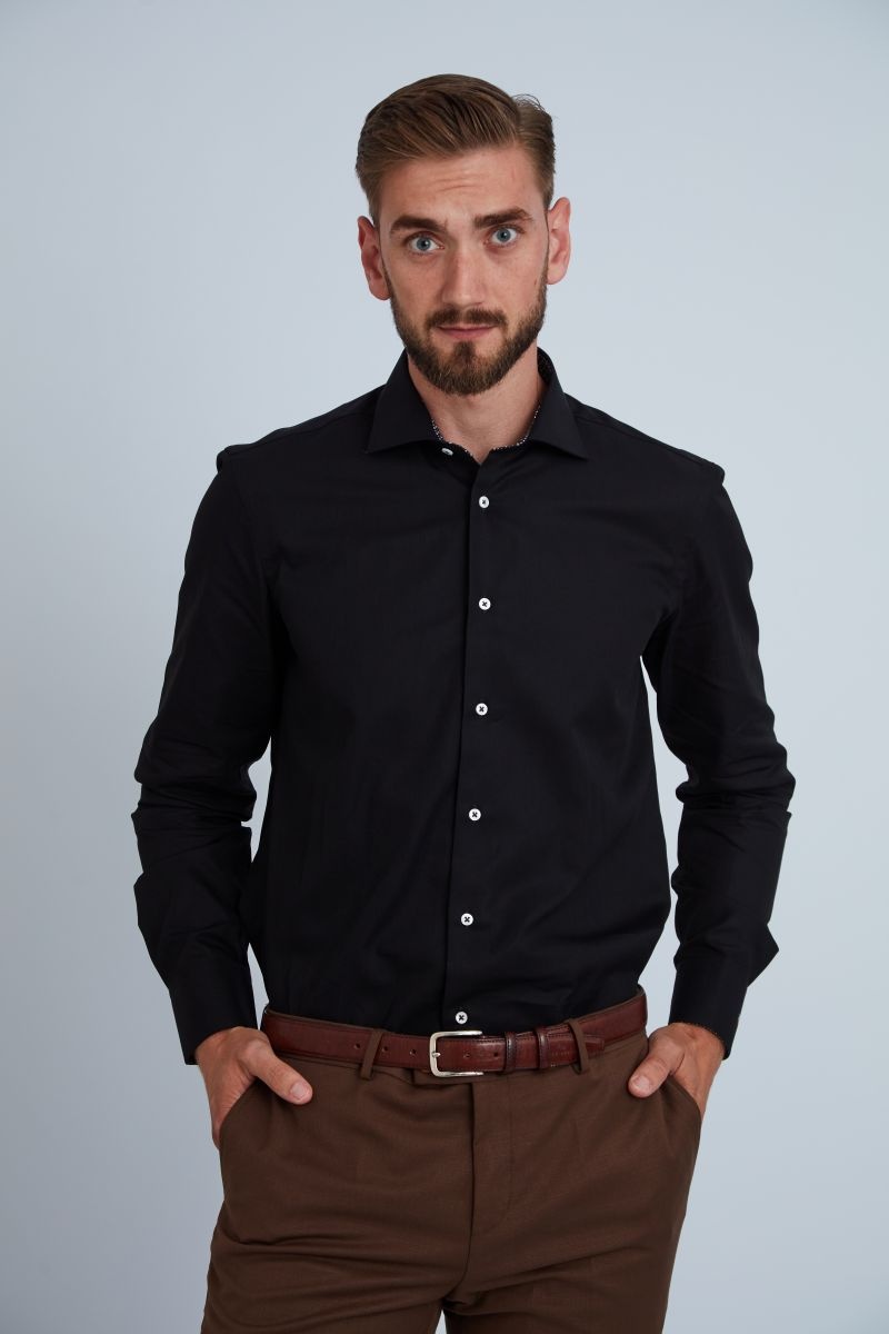 Camasa premium barbati, 100% bumbac, slim fit - FRONTERA - negru 1 (Culoare: Negru, Marime: 38)