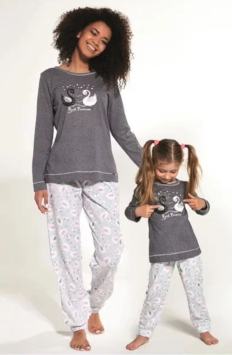 Pijama fete 1-8 ani, colectia mama-fiica, Cornette G379-131 Real Princess (Culoare: Grafit, Marime: 086-092)