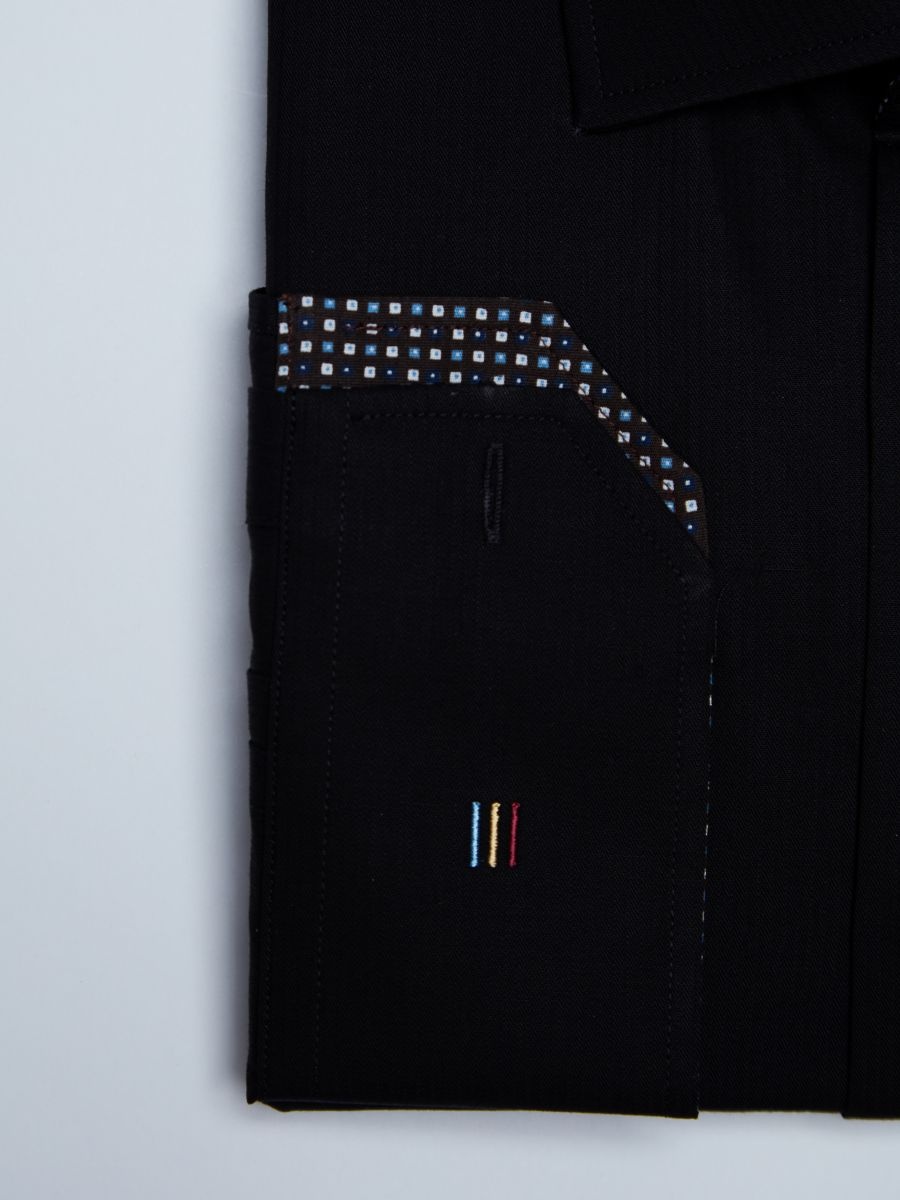 Camasa premium barbati, 100% bumbac, regular fit - FRONTERA - negru dungi cu bezati (Culoare: Negru, Marime: 44) - 3 | YEO