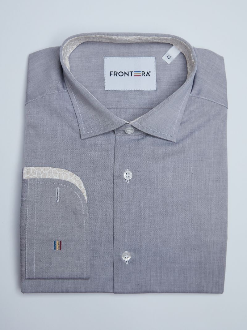 Camasa premium barbati, 100% bumbac, slim fit - FRONTERA - gri deschis cu bezati (Culoare: Gri, Marime: 44 EU) - 3 | YEO