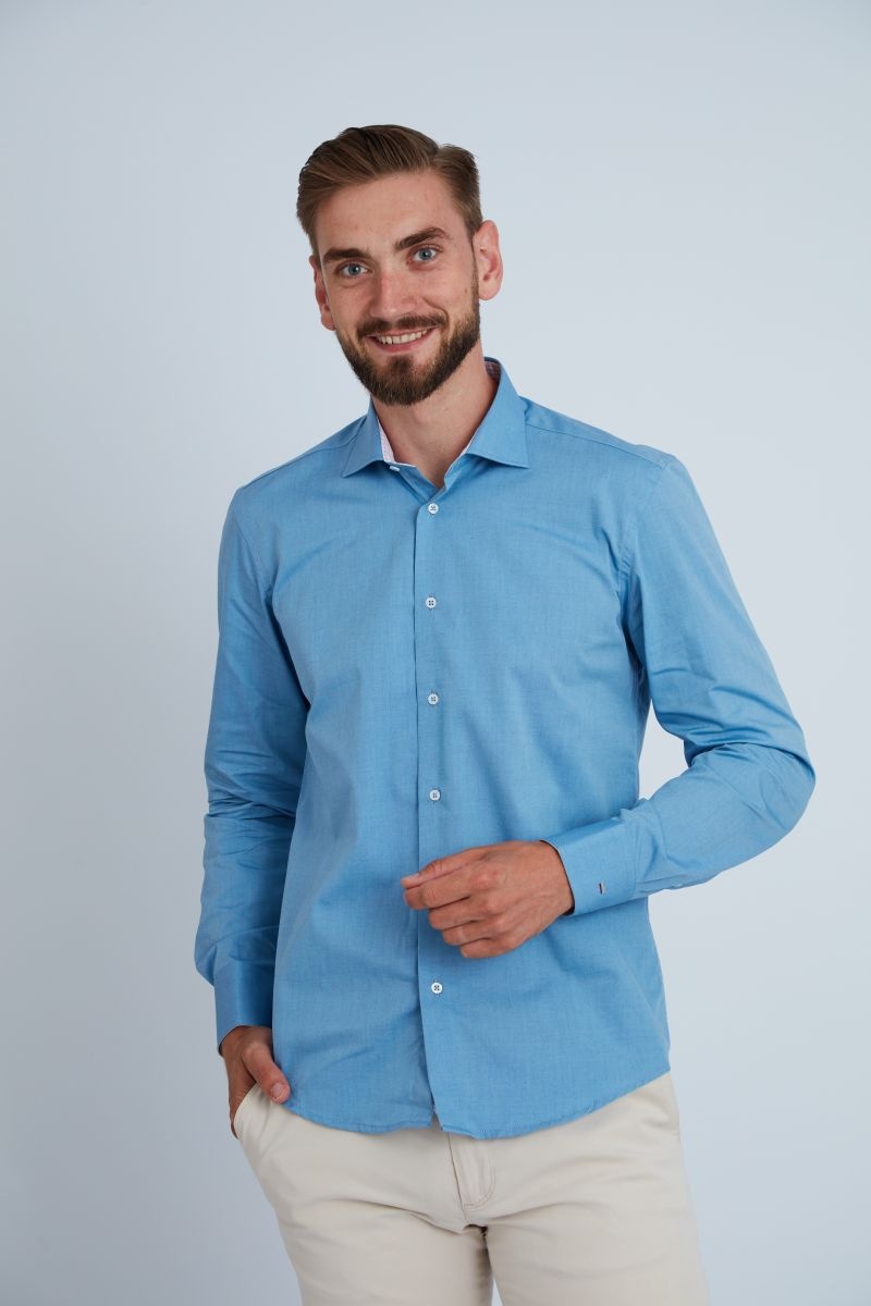 Camasa premium barbati, bumbac, regular fit - FRONTERA - albastru cu bezati (Culoare: Albastru, Marime: 38)