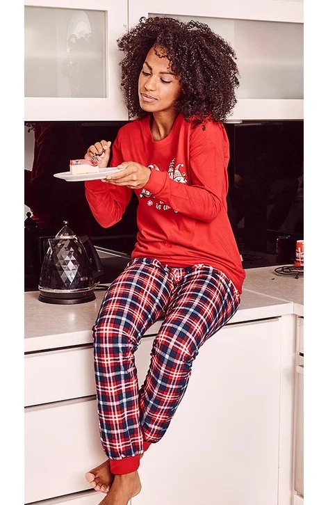 Pijama dama model Craciun, colectia familie, Cornette W671-279 Gnomes (Culoare: Rosu, Marime: XL) - 2 | YEO