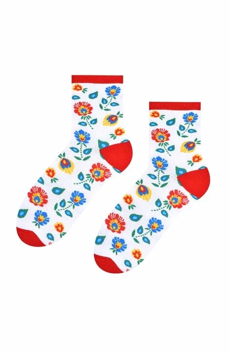 Sosete dama, colectia folk - Steven S118K038 alb-rosu (Culoare: Alb, Marime: 35-37) - 1 | YEO