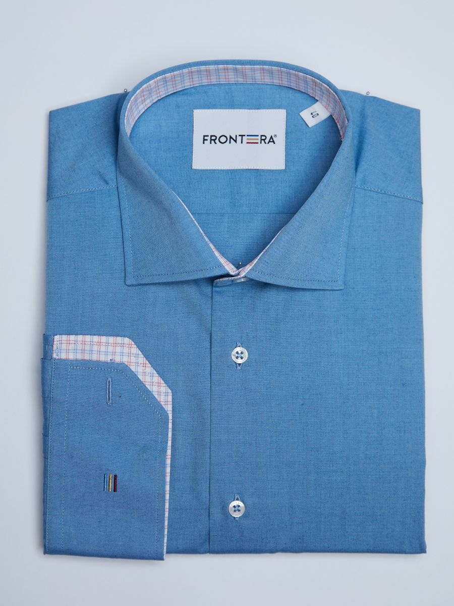 Camasa premium barbati, bumbac, regular fit - FRONTERA - albastru cu bezati (Culoare: Albastru, Marime: 40) - 1 | YEO