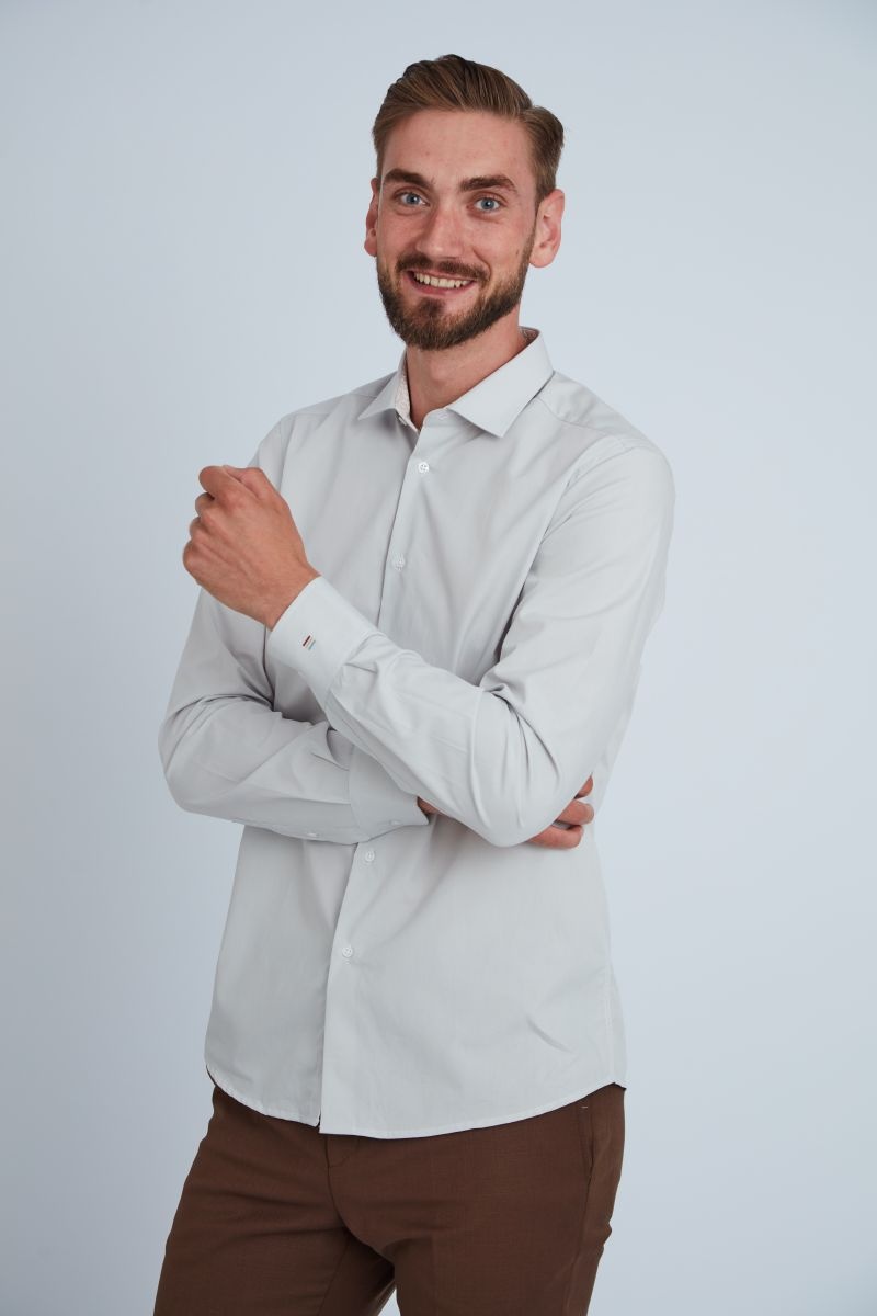 Camasa premium barbati, 100% bumbac, regular fit - FRONTERA - gri deschis cu bezati (Culoare: Gri, Marime: 38)