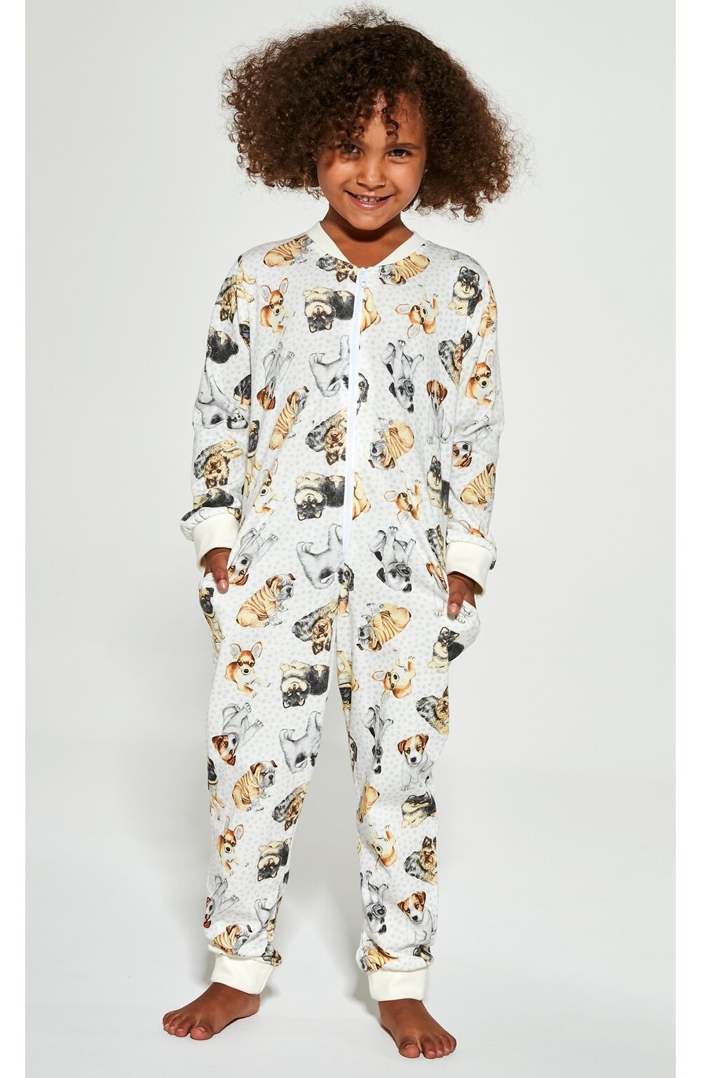 Pijama salopeta pentru fete 1-8 ani, colectia mama-fiica, Cornette G384-146 Dogs 2 (Culoare: Ecru, Marime: 086-092) (Culoare: Ecru, Marime: 086-092)