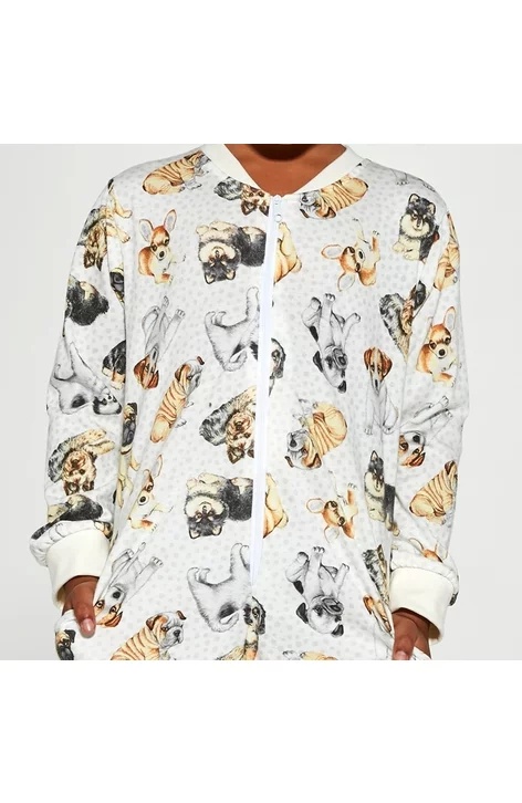 Pijama salopeta pentru fete 9-14 ani, colectia mama-fiica, Cornette G385-146 Dogs 2 (Culoare: Ecru, Marime: 146-152) - 2 | YEO