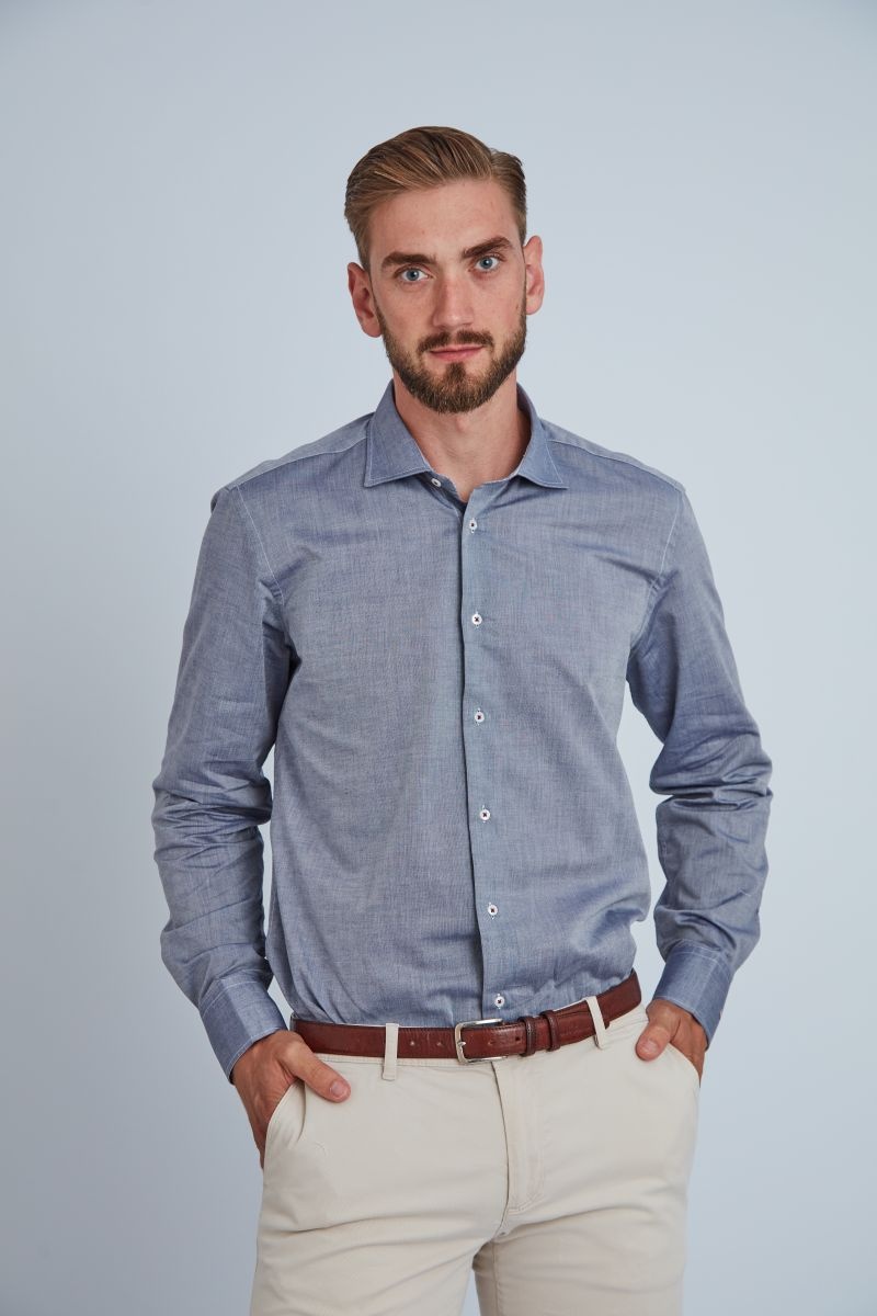 Camasa premium barbati, 100% bumbac, regular fit - FRONTERA - gri inchis cu bezati (Culoare: Gri, Marime: 38)