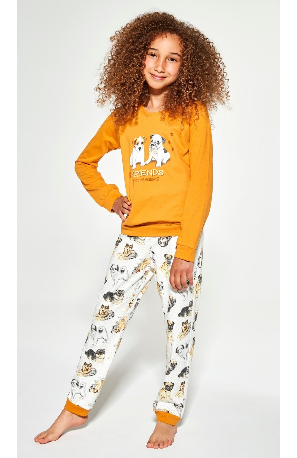 Pijama fete 1-8 ani, 100% bumbac - Cornette G594-145 Dogs (Culoare: Galben, Marime: 086-092) (Culoare: Galben, Marime: 086-092)