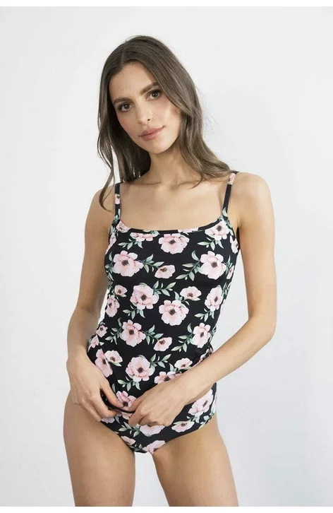 Top dama cu bretele subtiri, Invisible-Line Julimex Hibiscus - print floral (Culoare: Negru, Marime: S) - 1 | YEO